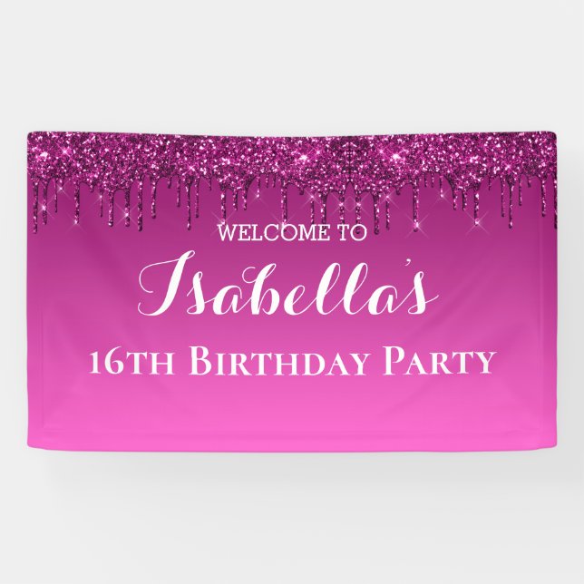 Personalized Pink Dripping Glitter Banner (Horizontal)