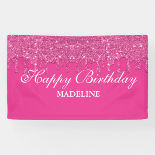 Personalized Pink Dripping Glitter Birthday Banner