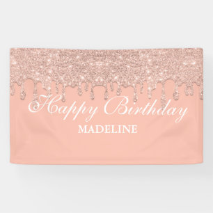 Personalized Pink Dripping Glitter Birthday Banner