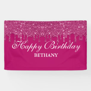 Personalized Pink Dripping Glitter Birthday Banner