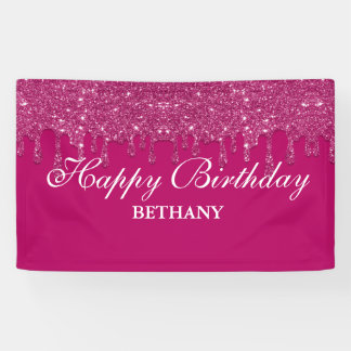Personalized Pink Dripping Glitter Birthday Banner
