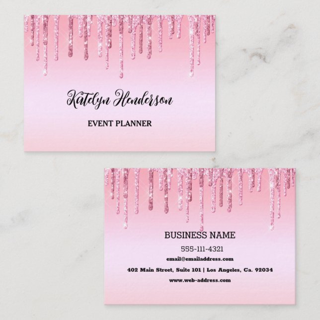 Personalized Pink Dripping Glitter Business Card (Front/Back)