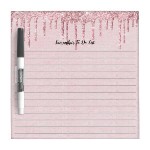Personalized Pink Dripping Glitter Girly Trendy Dry Erase Board