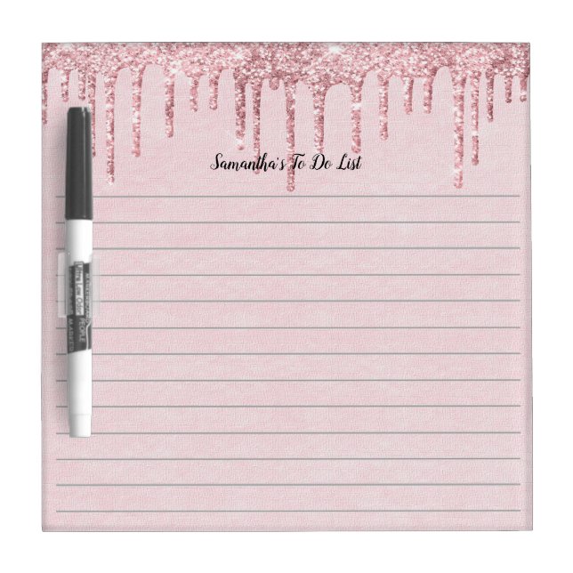 Personalized Pink Dripping Glitter Girly Trendy Dry Erase Board (Front)