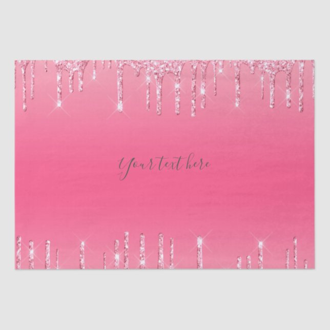 Personalized Pink Dripping Glitter Girly Trendy Tissue Paper (Front)