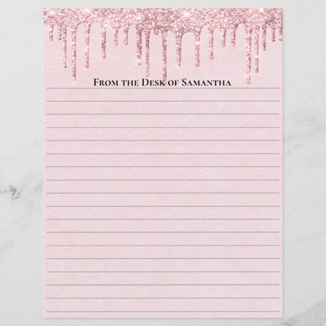 Personalized Pink Dripping Glitter Lined paper (Front)