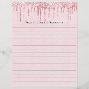 Personalized Pink Dripping Glitter Lined paper