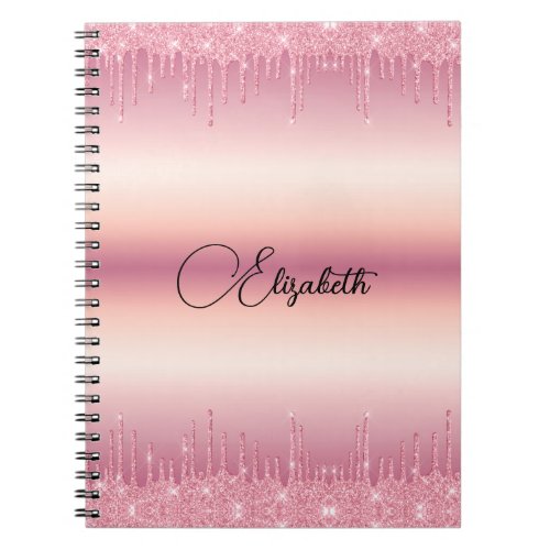 Personalized Pink Dripping Glitter Notebook