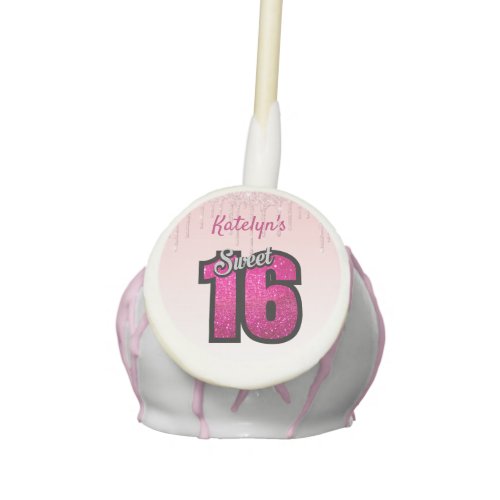 Personalized Pink Dripping Glitter Sweet 16 Cake Pops