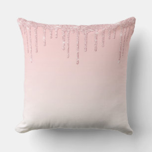 Personalized Pink Dripping Glitter Throw Pillow