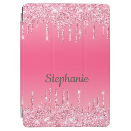 Personalized Pink Dripping Glitter Trendy Glam iPad Air Cover