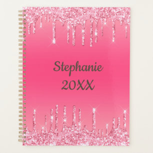Personalized Pink Dripping Glitter Trendy Glam Planner