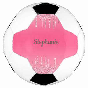 Personalized Pink Dripping Glitter Trendy Glam  Soccer Ball
