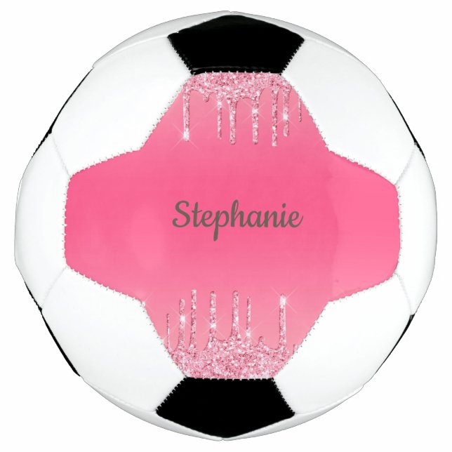 Personalized Pink Dripping Glitter Trendy Glam  Soccer Ball (Front)