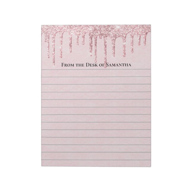 Personalized Pink Dripping Glitter Trendy Lined  Notepad (Rotated)