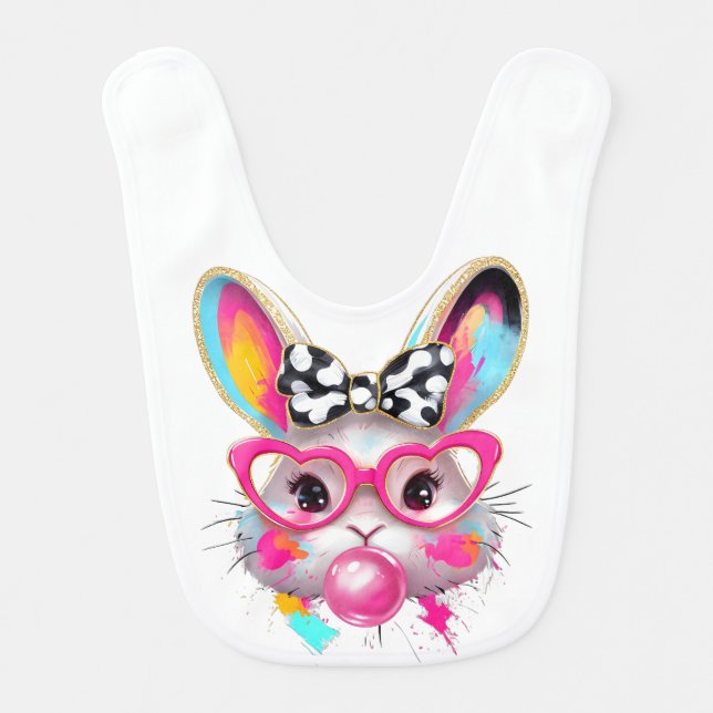 Personalized Pink Easter Bunny  Baby Bib (Front)