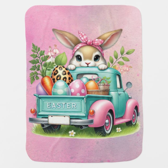 Personalized Pink Easter Bunny  Baby Blanket (Front)