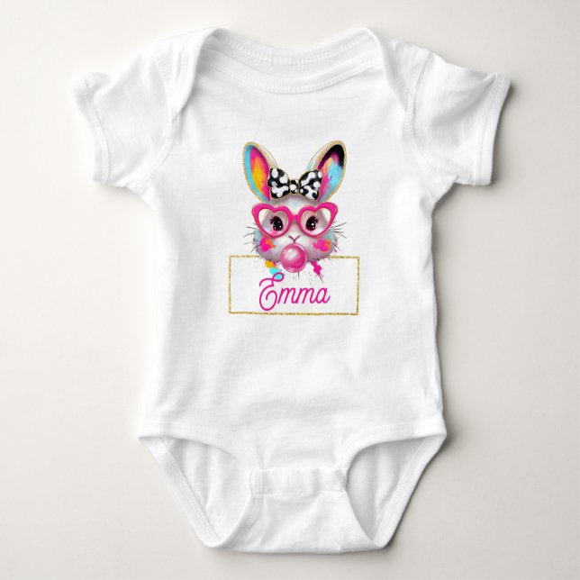 Personalized Pink Easter Bunny  Baby Bodysuit (Front)