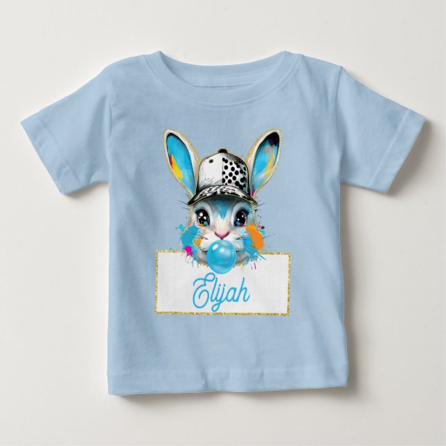 Personalized Pink Easter Bunny  Baby T-Shirt (Front)