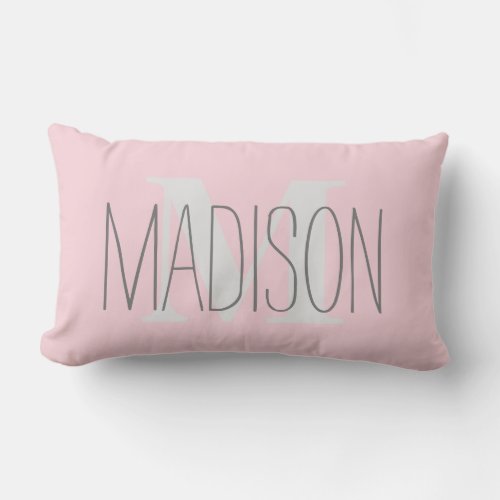 Personalized Pink Editable Color Monogram Name Lumbar Pillow