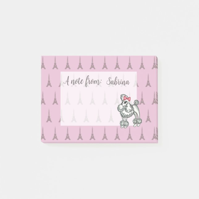 Personalized Pink Eiffel Tower Poodle Notepad (Front)
