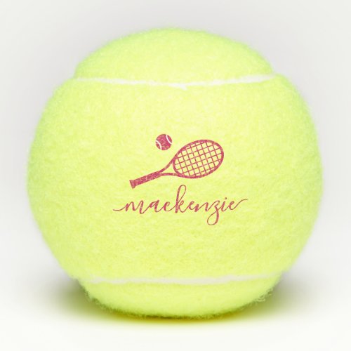 Personalized Pink Elegant Modern Script Name Tennis Balls