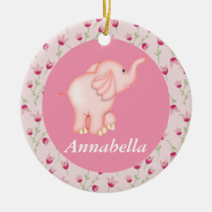 Personalized Pink Elephant Baby Birth Ornament