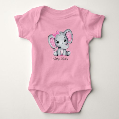 Personalized Pink Elephant Baby Bodysuit