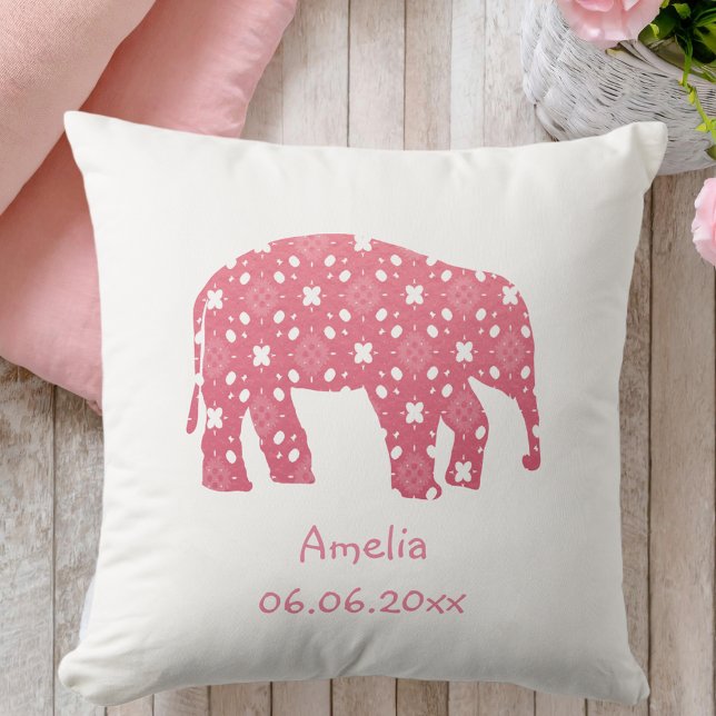 Personalized Pink Elephant Baby  Throw Pillow (Creator Uploaded)