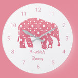 Personalized Pink Elephant Bedroom Large Clock<br><div class="desc">A pretty personalized elephant clock. The perfect gift for the perfect baby and a lovely addition to a child's first bedroom.</div>