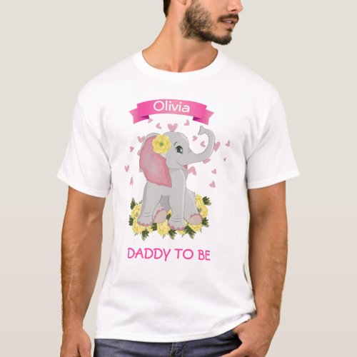 Personalized pink elephant Daddy to Be baby shower T_Shirt