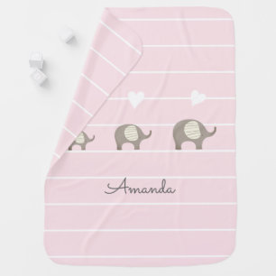 Personalized Pink Elephant Heart Girl Baby Blanket