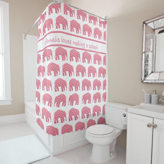 Personalized Pink Elephant  Shower Curtain (In Situ)