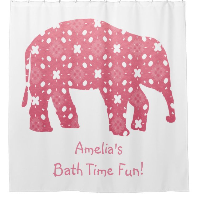 Personalized Pink Elephant  Shower Curtain (Front)
