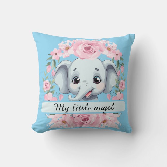 Personalized Pink Elephant Throw Pillow (Front)