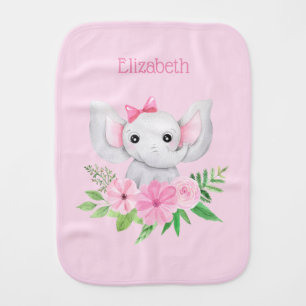Personalized Pink Elephant Tropical Flowers Girl Baby Burp Cloth