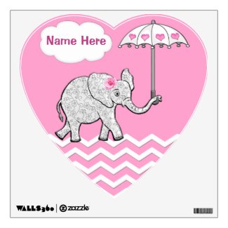 Personalized Pink Elephant Wall Decals for Nursery