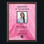 Personalized Pink Employee of the Month Award Plaque<br><div class="desc">Employee of the month Recognition Award Plaque.Celebrate excellence in the workplace with our Employee of the Month Recognition Award Plaque,  featuring a stunning gold logo and elegant black lettering that honors outstanding contributions.
#employeeofthemonthawards</div>