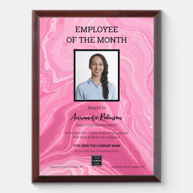 Personalized Pink Employee of the Month Award Plaque (Vertical)