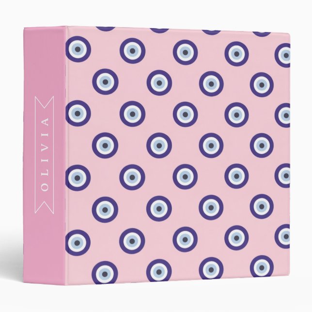 Personalized Pink Evil Eye Pattern Gifts With Name 3 Ring Binder (Front/Spine)