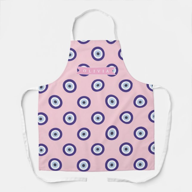 Personalized Pink Evil Eye Pattern Gifts With Name Apron (Front)