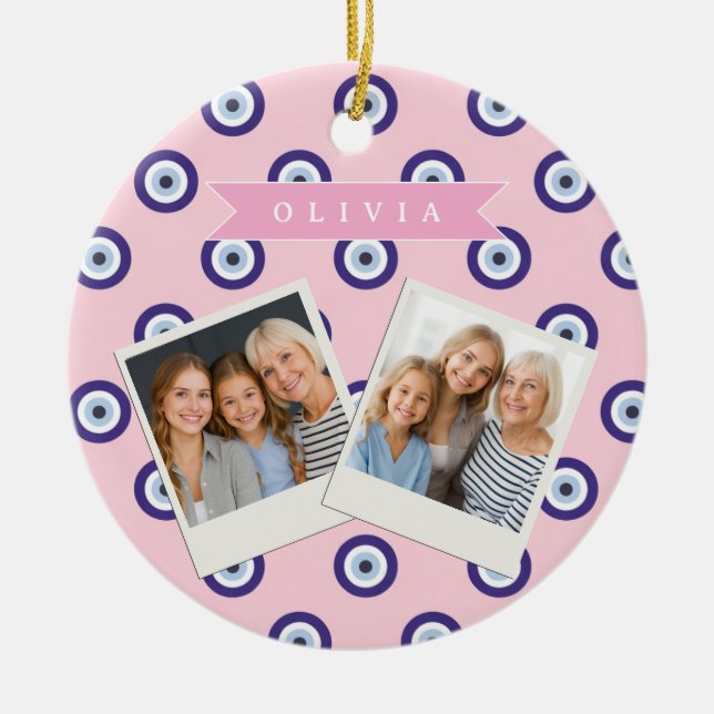 Personalized Pink Evil Eye Pattern Gifts With Name Ceramic Ornament (Front)