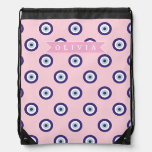 Personalized Pink Evil Eye Pattern Gifts With Name Drawstring Bag
