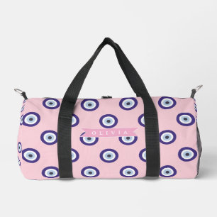 Personalized Pink Evil Eye Pattern Gifts With Name Duffle Bag