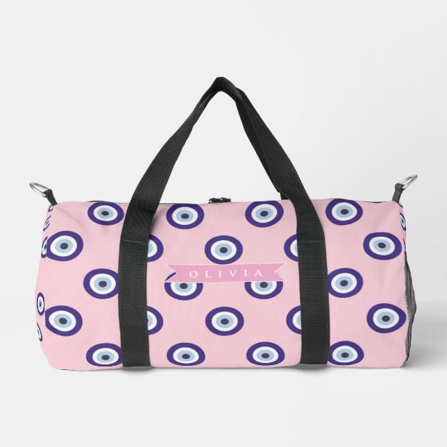 Personalized Pink Evil Eye Pattern Gifts With Name Duffle Bag (Front)