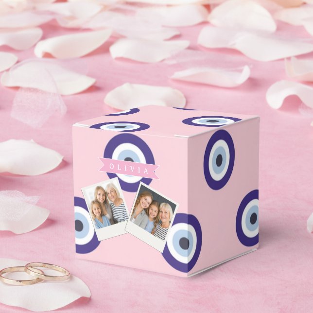 Personalized Pink Evil Eye Pattern Gifts With Name Favor Boxes (Wedding)
