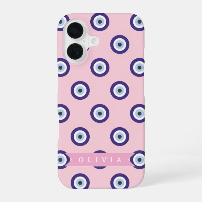 Personalized Pink Evil Eye Pattern Gifts With Name iPhone Case (Back)