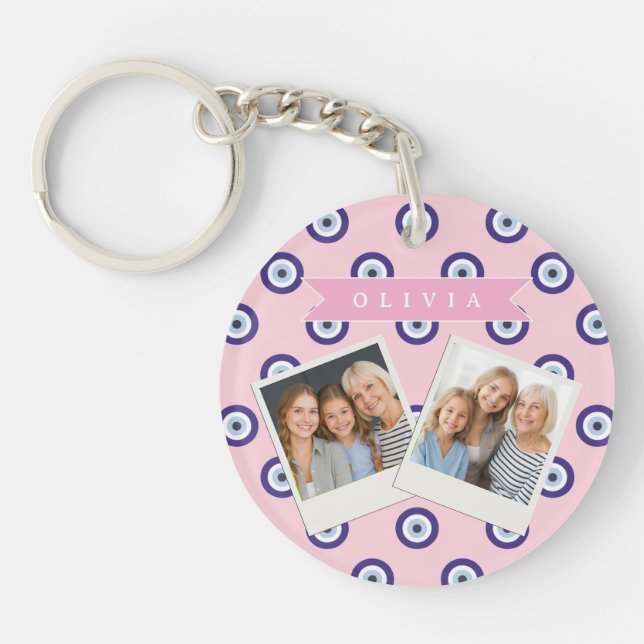 Personalized Pink Evil Eye Pattern Gifts With Name Keychain (Front)