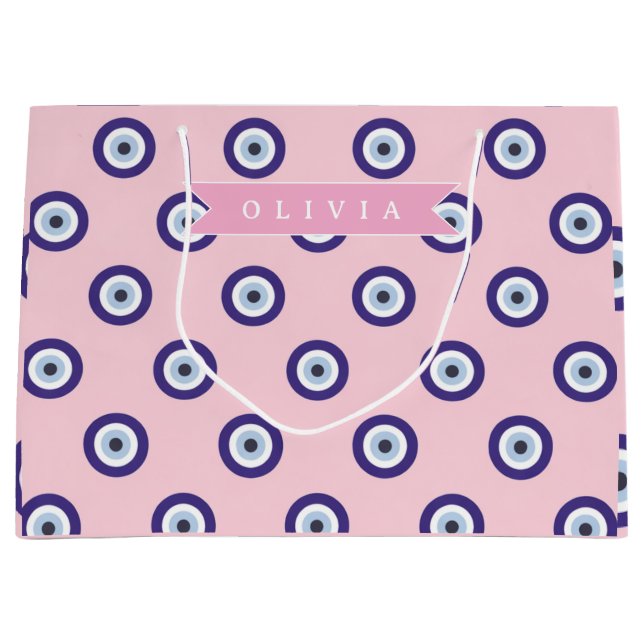 Personalized Pink Evil Eye Pattern Gifts With Name Large Gift Bag (Front)