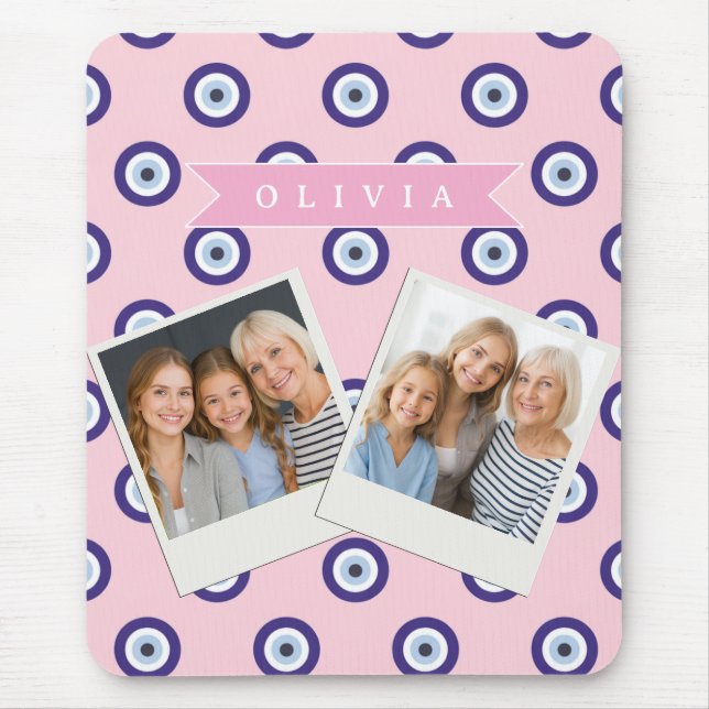 Personalized Pink Evil Eye Pattern Gifts With Name Mouse Pad (Front)